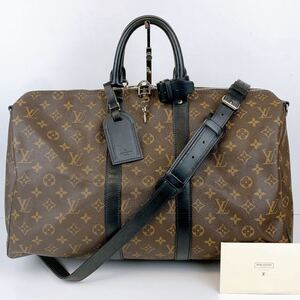 1円 ルイヴィトン ◆未使用級◆ LOUIS VUITTON モノグラム マカサー キーポル バンドリエール45 2way ボストンバッグ M56711 ブラック 黒