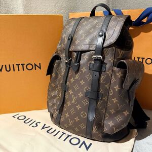 極美品★LOUIS VUITTON ルイヴィトン モノグラム マカサー クリストファーPM リュック バックパック レザー M43735 A4収納可 大容量 メンズ