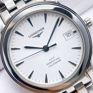 【稼働】美品 ロンジン LONGINES フラッグシップ パーペチュアルカレンダー メンズ 腕時計 クオーツ QZ VHP 3針 デイト L4.722.4 動作